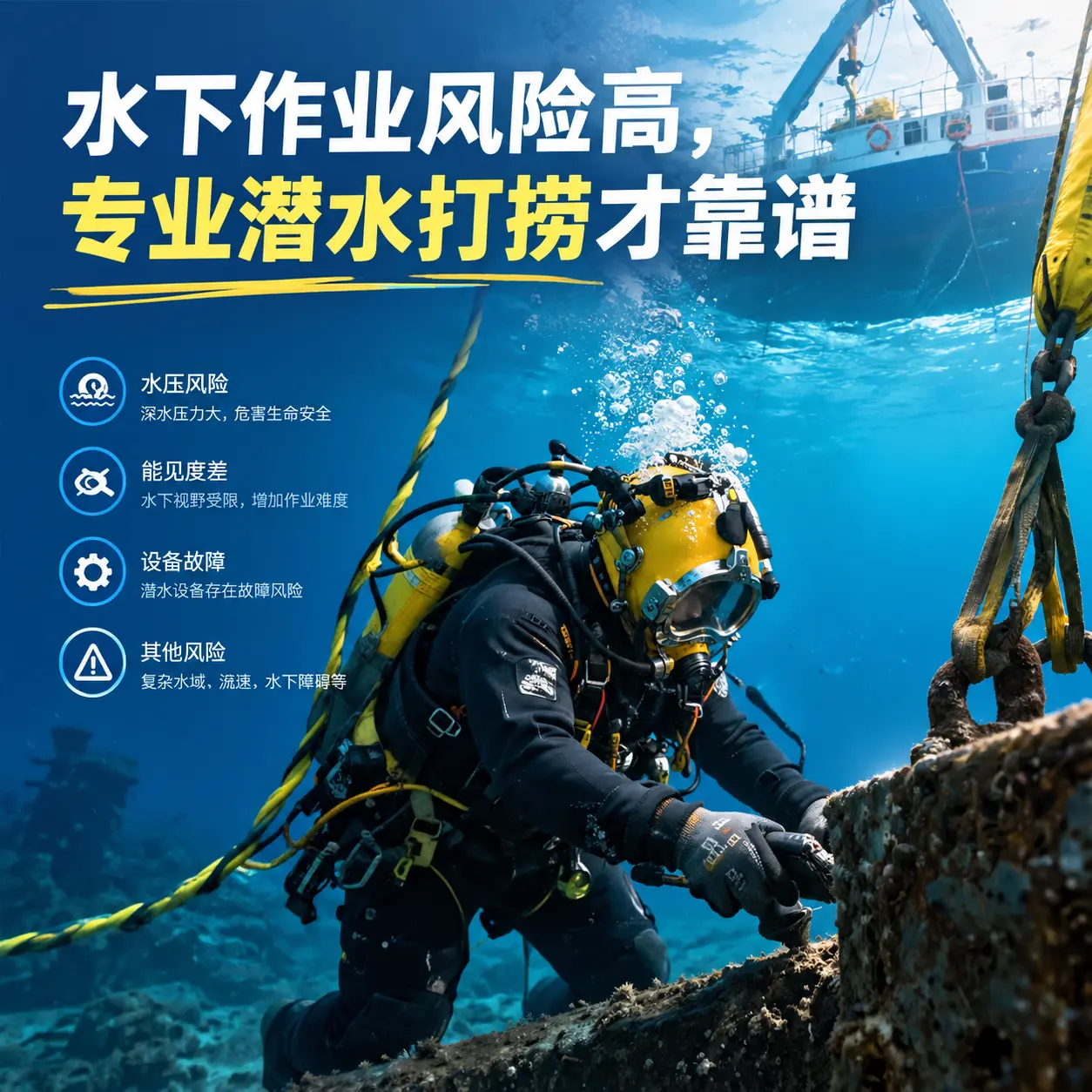 水下作业风险高，罗山专业潜水打捞才靠谱